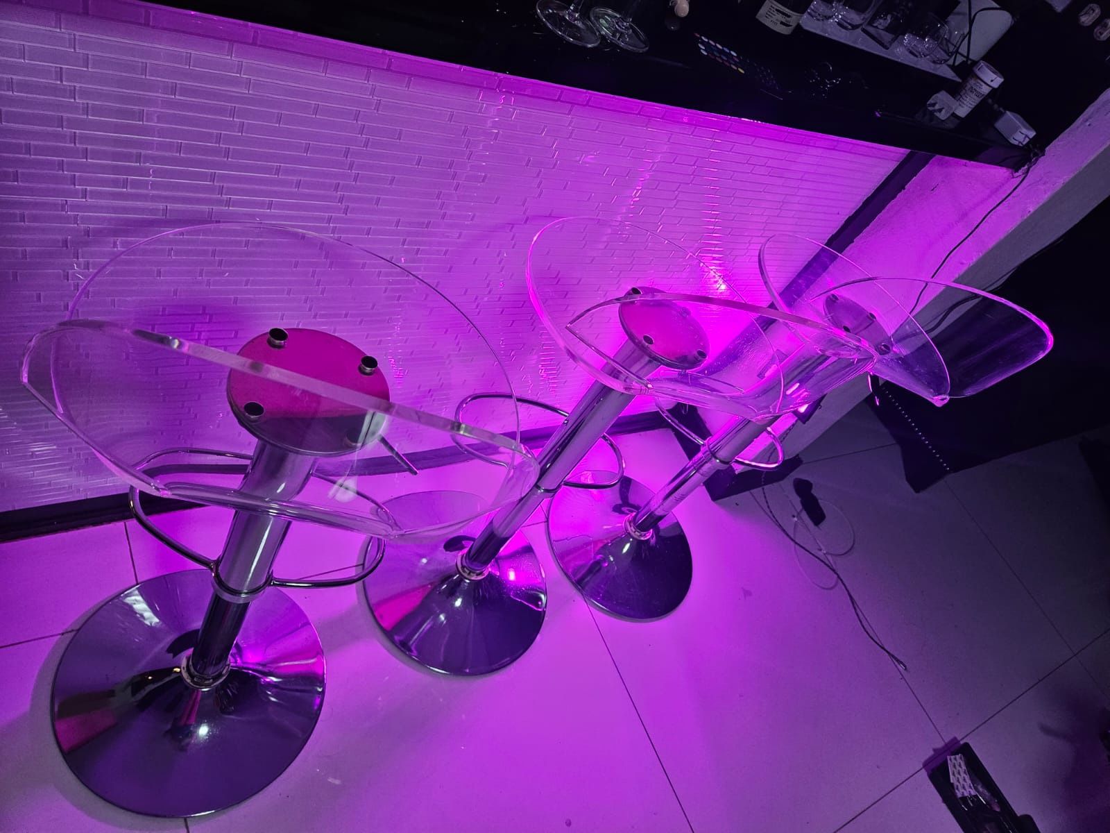 Vintage Stool Lucite Acrylic Plastic Chrome Adjustable Foot Rest Swivel