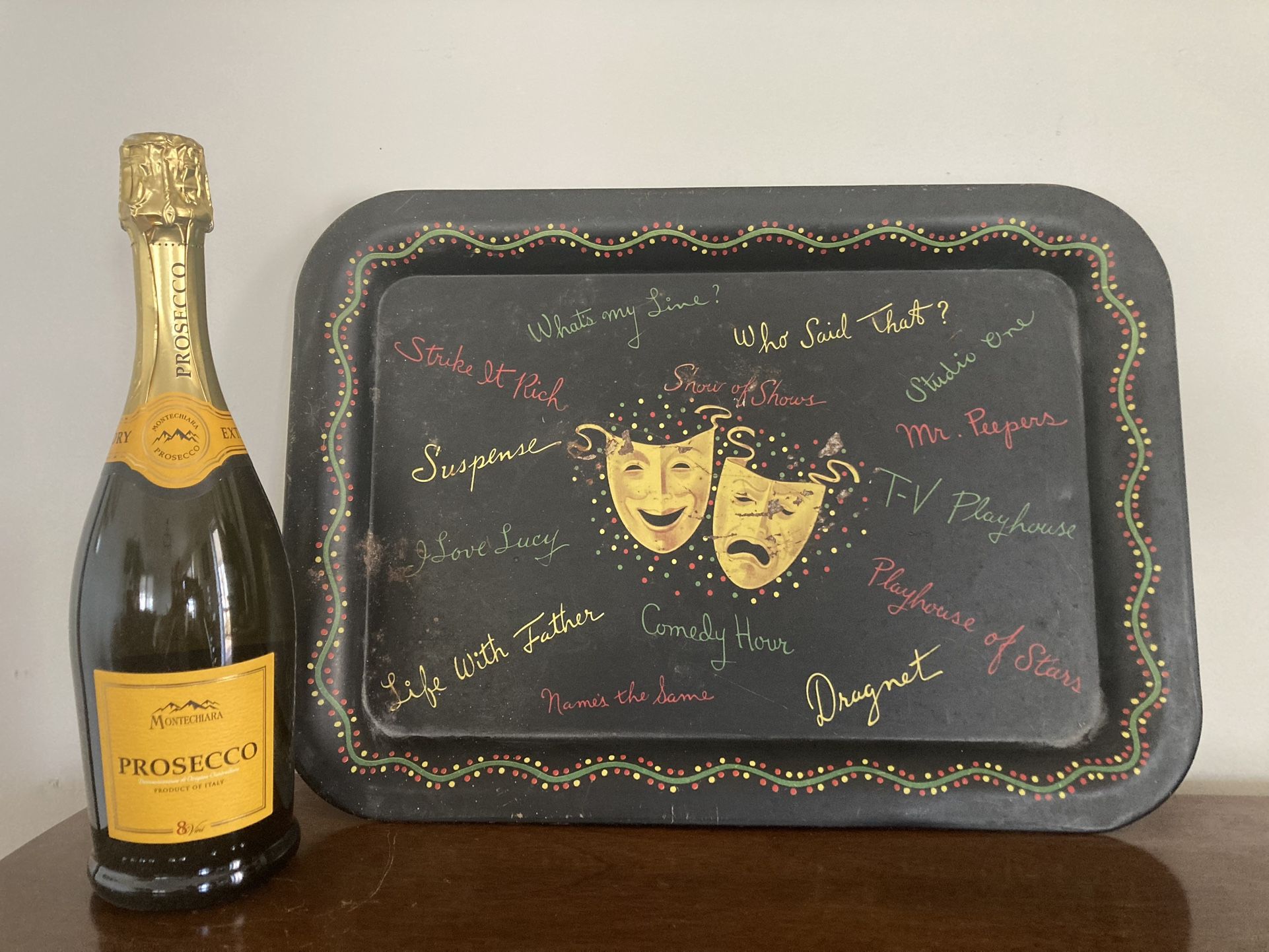 Vintage 1950s Comedy Tragedy TV Show themed TV dinner serving tray