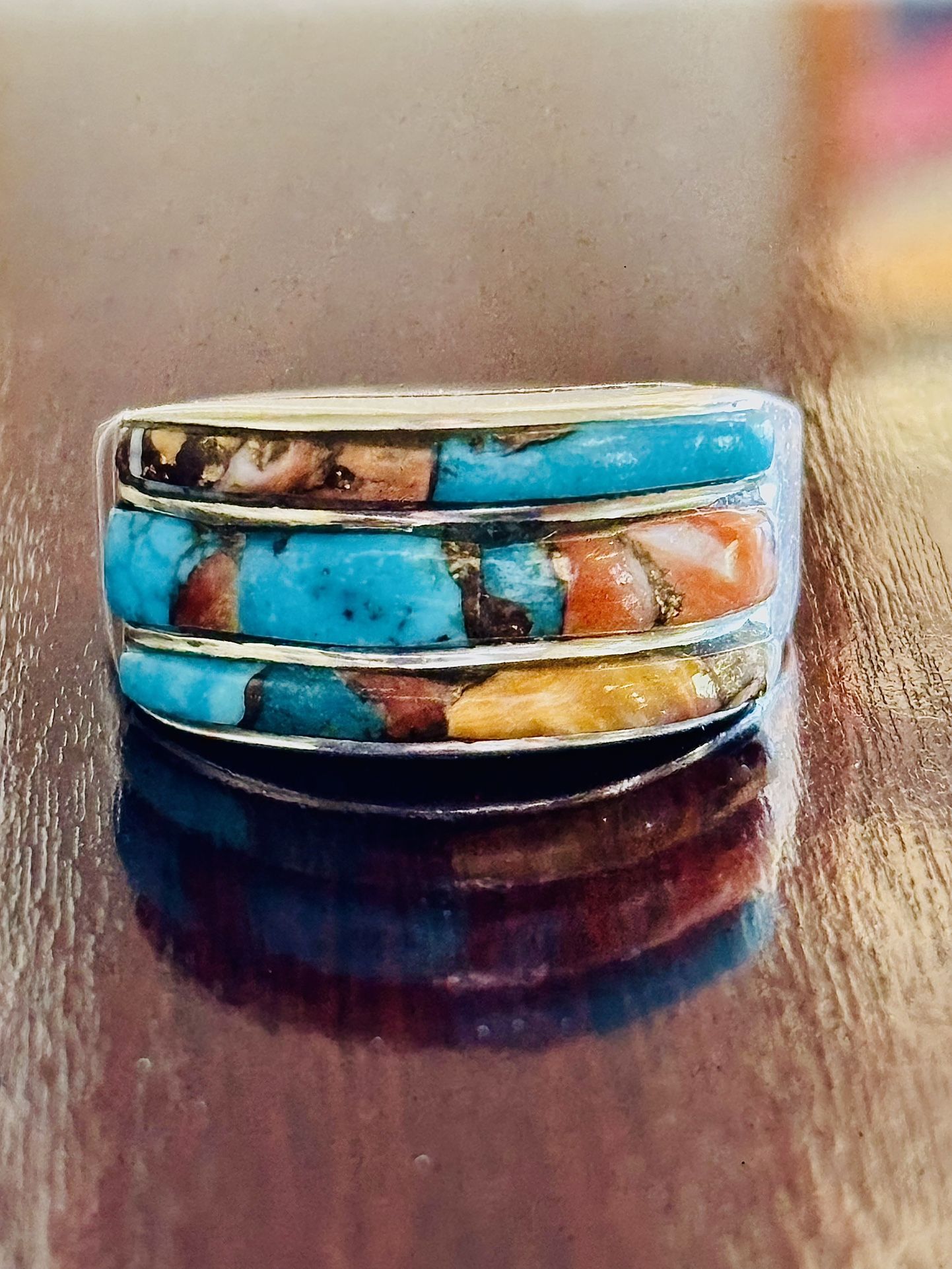 Sterling Silver Spiny Turquoise handmade Philippines ring size 7.5