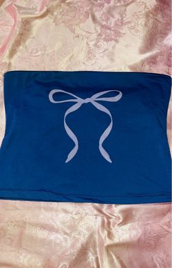 Blue Bow Print Bandeau Tube Top