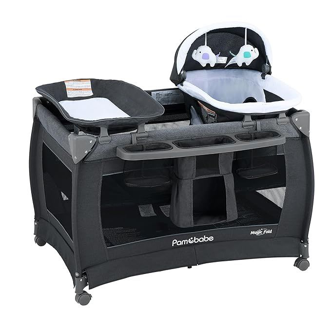 Brand New Magic Fold Playpen Portable Cribs Foldable Playpen Baby Playard One-Hand Folding Playards with Sleep Nest Newborn Bassinet Diaper Changer an