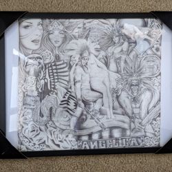 Prison Art, Aztec, Mexican, Chicano, Xicano, Pen, Hand drawn