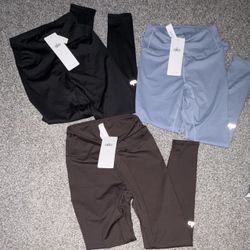 Alo Women’s Solid Ankle Leggings Logo Black Blue Brown M
