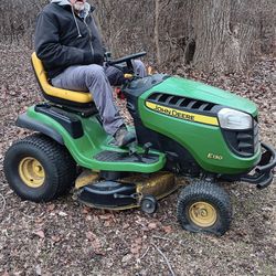 John Deere E130 Riding Mower + FULL Yard Attachment Bundle – $1,800
