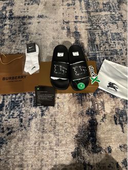 Burberry Black Graphic Slides - STOCK X. Approved
