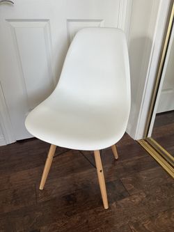 Mid Century White Modern Dining Side Chair Wood Legs