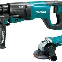 MAKITA SDS-Plus AVT Rotary Hammer with Case and 4-1/2" Angle Grinder