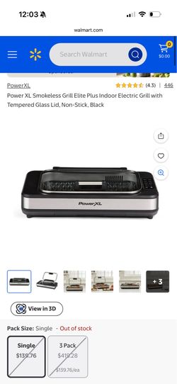 Power XL Smokeless Grill Elite Plus Indoor Electric Grill with Tempered Glass Lid, Non-Stick, Black