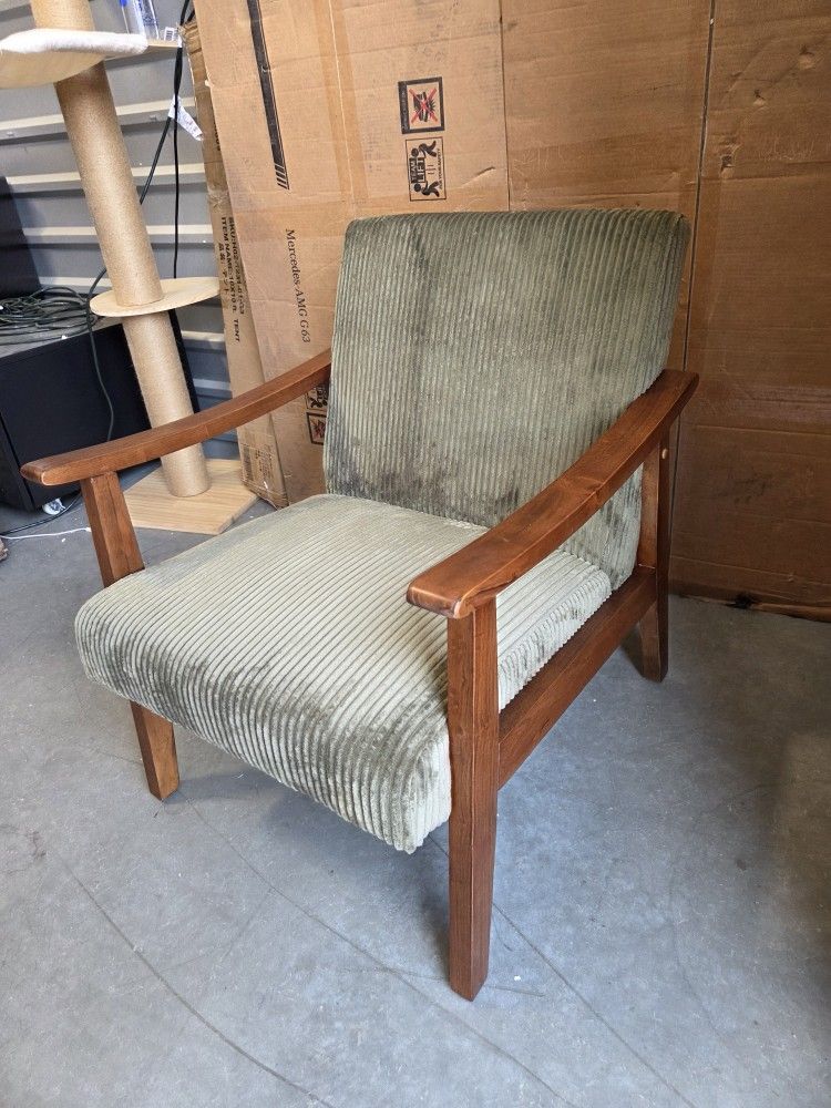 Corduroy Accent Chair, Mid-Century Modern Armchair with Solid Wood Legs, Reading Leisure Chair with High Back for Living Room Bedroom Waiting Room Dar