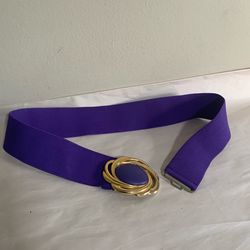 Vintage 80’s Retro Purple Elastic Stretch Belt Gold Brass Buckle One Size 32”