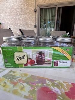 12 Ball Pint Regular Mouth Canning Jars Complete With New Lids - $14