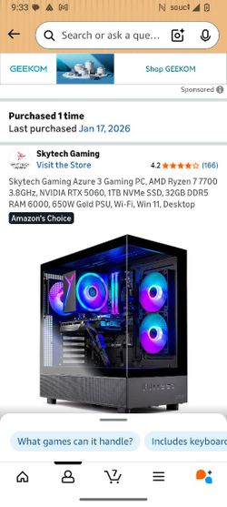 Gaming PC With Monitor And Keyboard