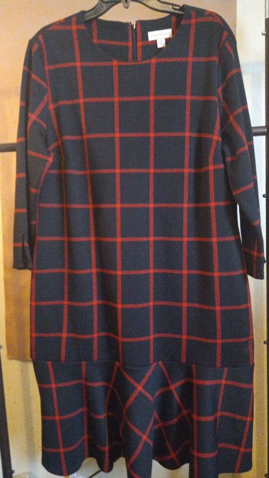 Apple C Black And Red Checkered Long Sleeve Flowers Him S H E A T H Dress Size 18 Zips And Back Excellent Condition