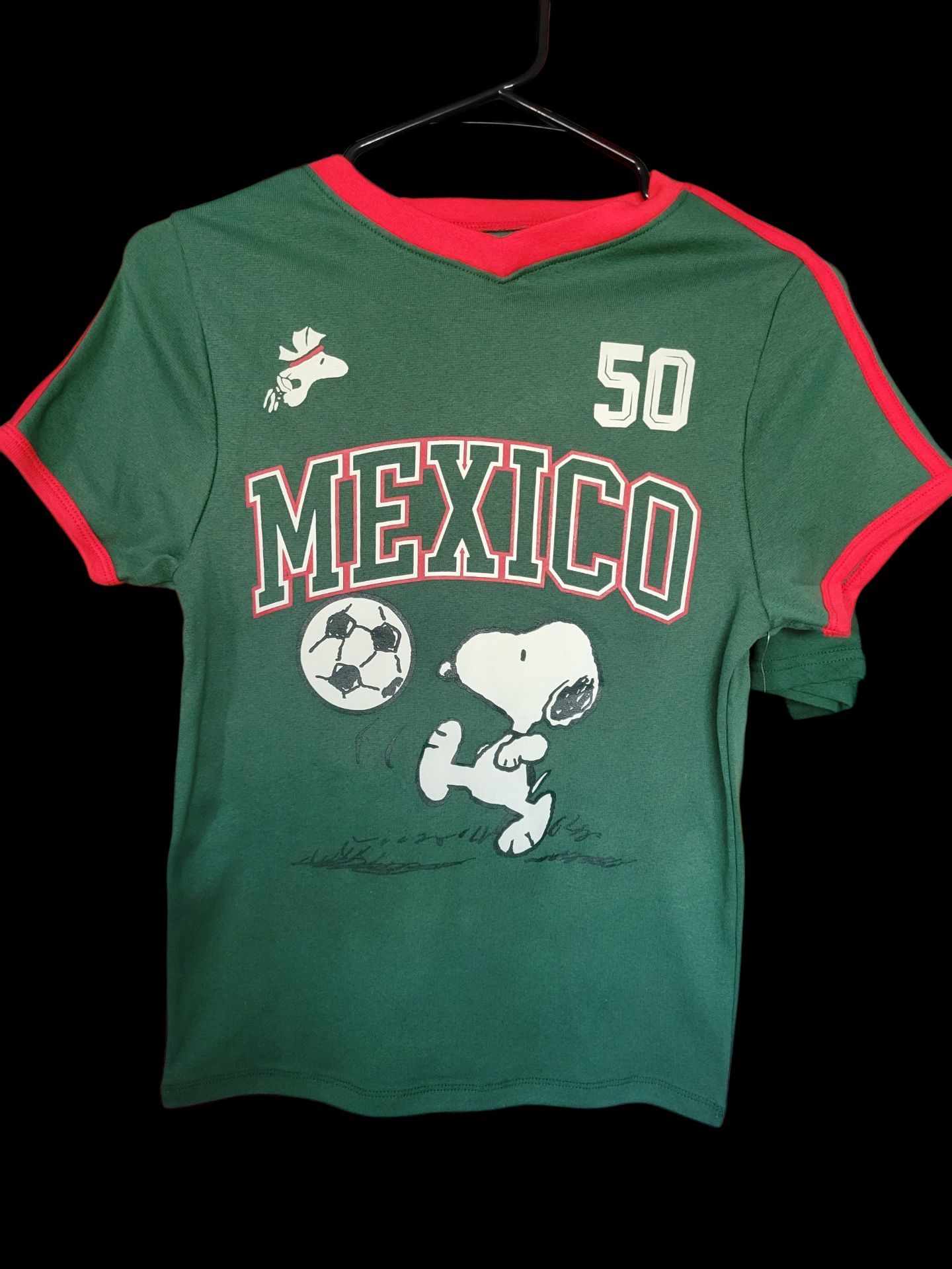 Peanuts V-Neck Green Mexico Snoopy Soccer Graphic Tee