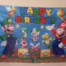 Mario Bros Party Backdrop 6ft X 3ft 