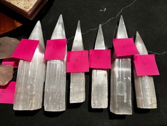 Carved satin spar selenite towers