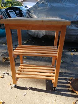 Hardwood Micowave Serving Cart with 2 Slatted Shelves