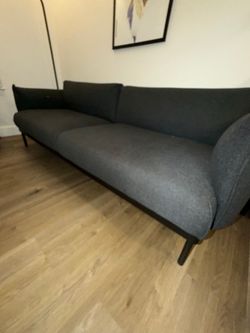 Dark Gray Fabric Sofa with Black Metal Legs