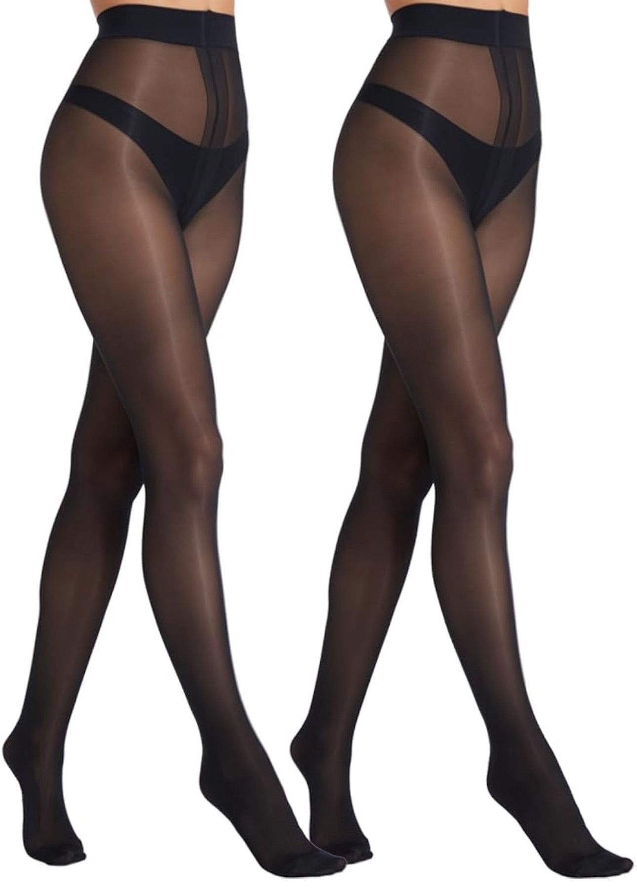 LARGE MERYLURE 20D Sheer Black Tights for Women, T-Crotch Ultra Thin Pantyhose High Waist Stockings Reinforced Toes 2 Pairs