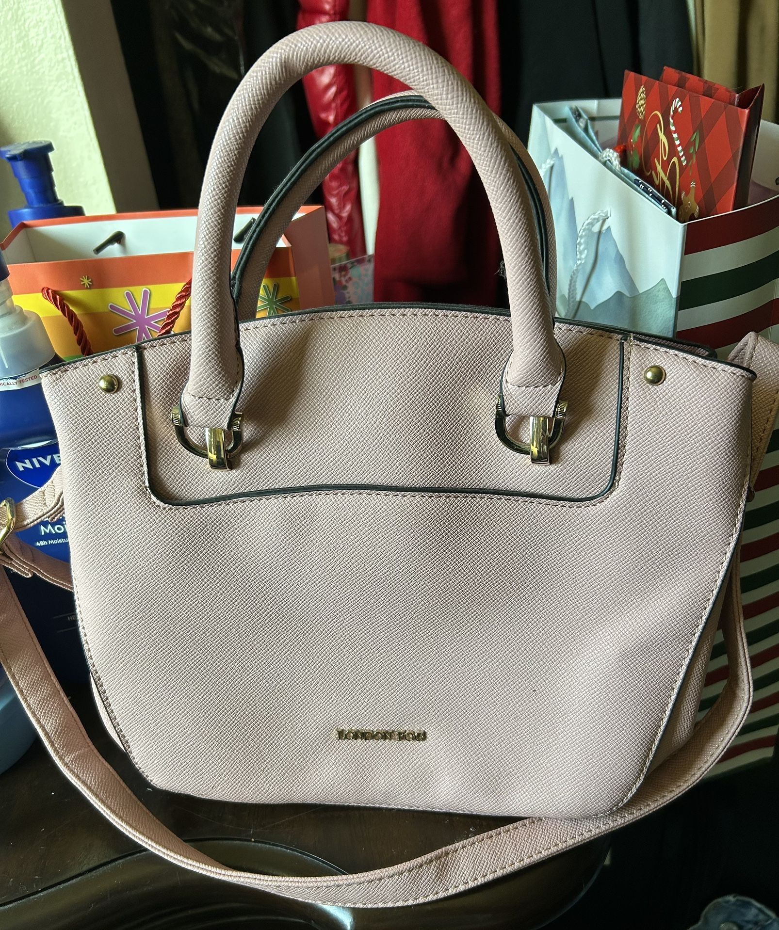 London Fog Pink Wembley Satchel – Faux Leather, Gold Hardware