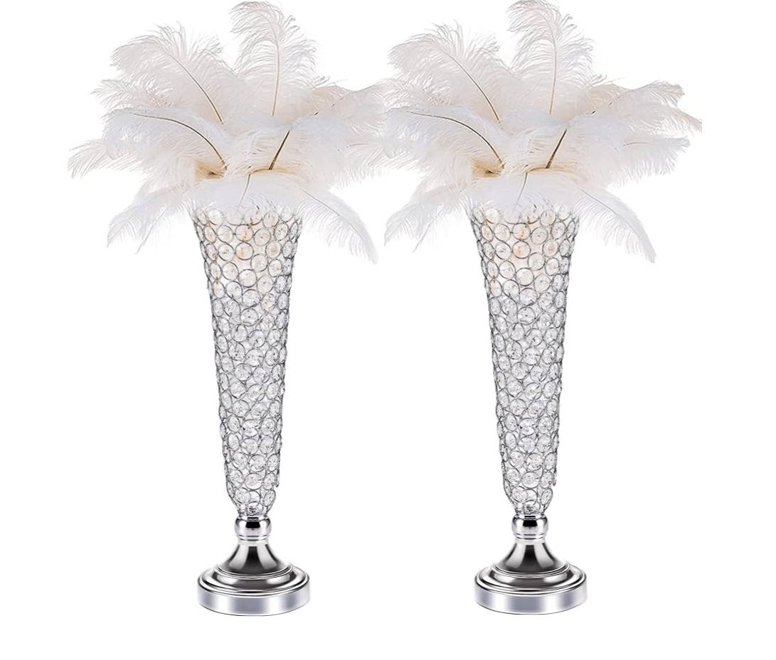 Crystal Trumpet Floral Vase, 2pcs of Table Centerpieces. NEW
