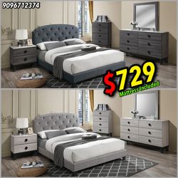 4pcs Queen Size Bedroom Set w. Mattress Included 