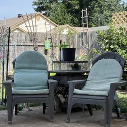 Grey Painted Plastic adirondack chairs With Cushions 
