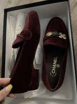 Chanel Loafers Velvet burgundy size 37 for Sale in New York, New