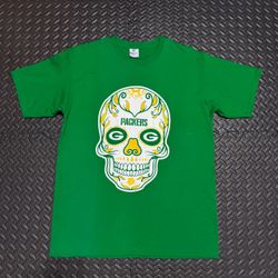 Green Bay Packers Sugar Skull Shirt Short Sleeve Tee Logo NFL Green Size Large