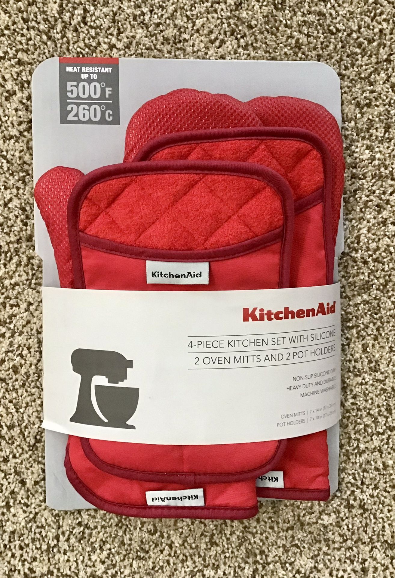 KitchenAid 4 Piece Kitchen Set with Silicone, 2 Oven Mitts & 2 Pot Holders