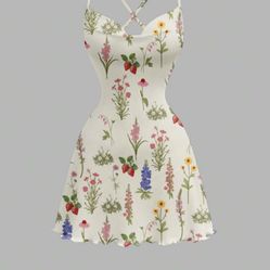 Women's Print Draped Neck Strap Short Dress