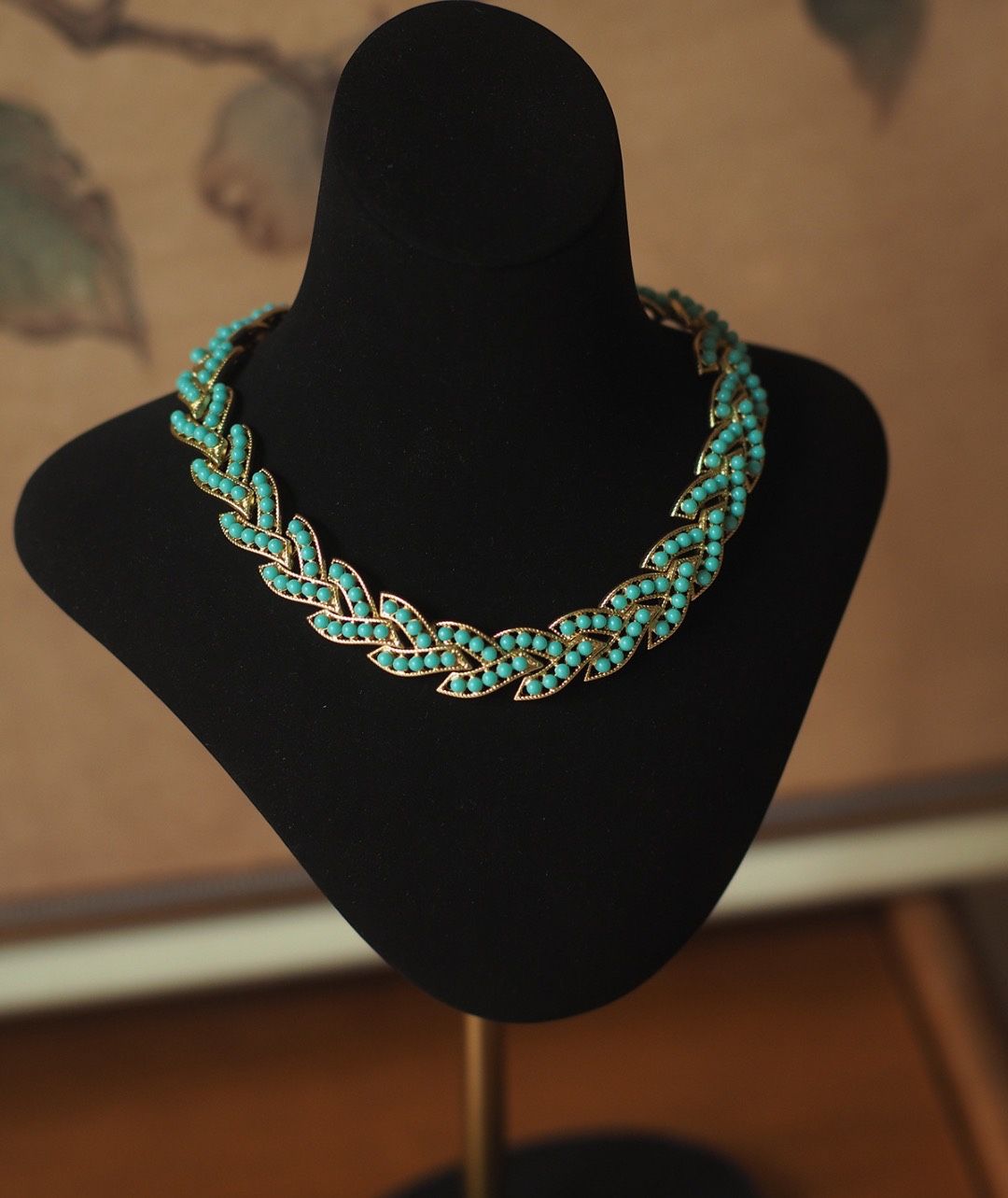 Vintage Copper Plated With 18k Gold , Paired With Pearl Turquoise Beaded Necklace