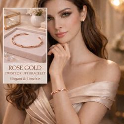 Rose Gold Twisted Cuff Bangle Bracelet Minimalist Elegant Womens 1pc New