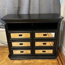 Black/Brown 6 drawer TV console/media stand with custom mirrored soft close drawers