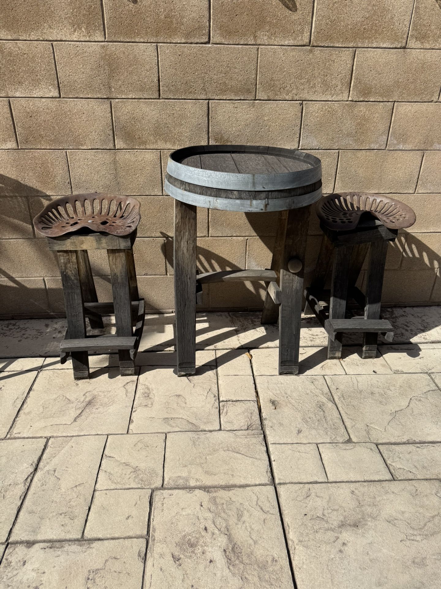 Barrel table with Tractor Stools