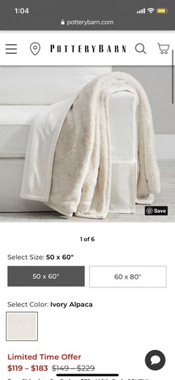 Pottery Barn faux fur throw Ivory color