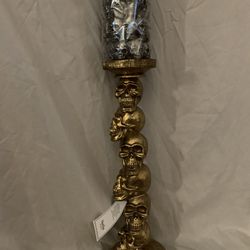 Martha Stewart Tall Skull Pillar Candle Stand + Free Gift