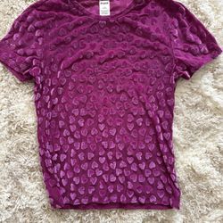 NEW victoria's secret  L mesh tee with velvet hearts