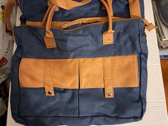 3 Navy Canvas Tote Bag with Tan Leather Trim