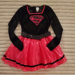 Girls Superman Dress. Size 7. Like New. Puffy Skirt. Sequins. Velvety Fabric.  Dress Up Or Halloween Costume. 