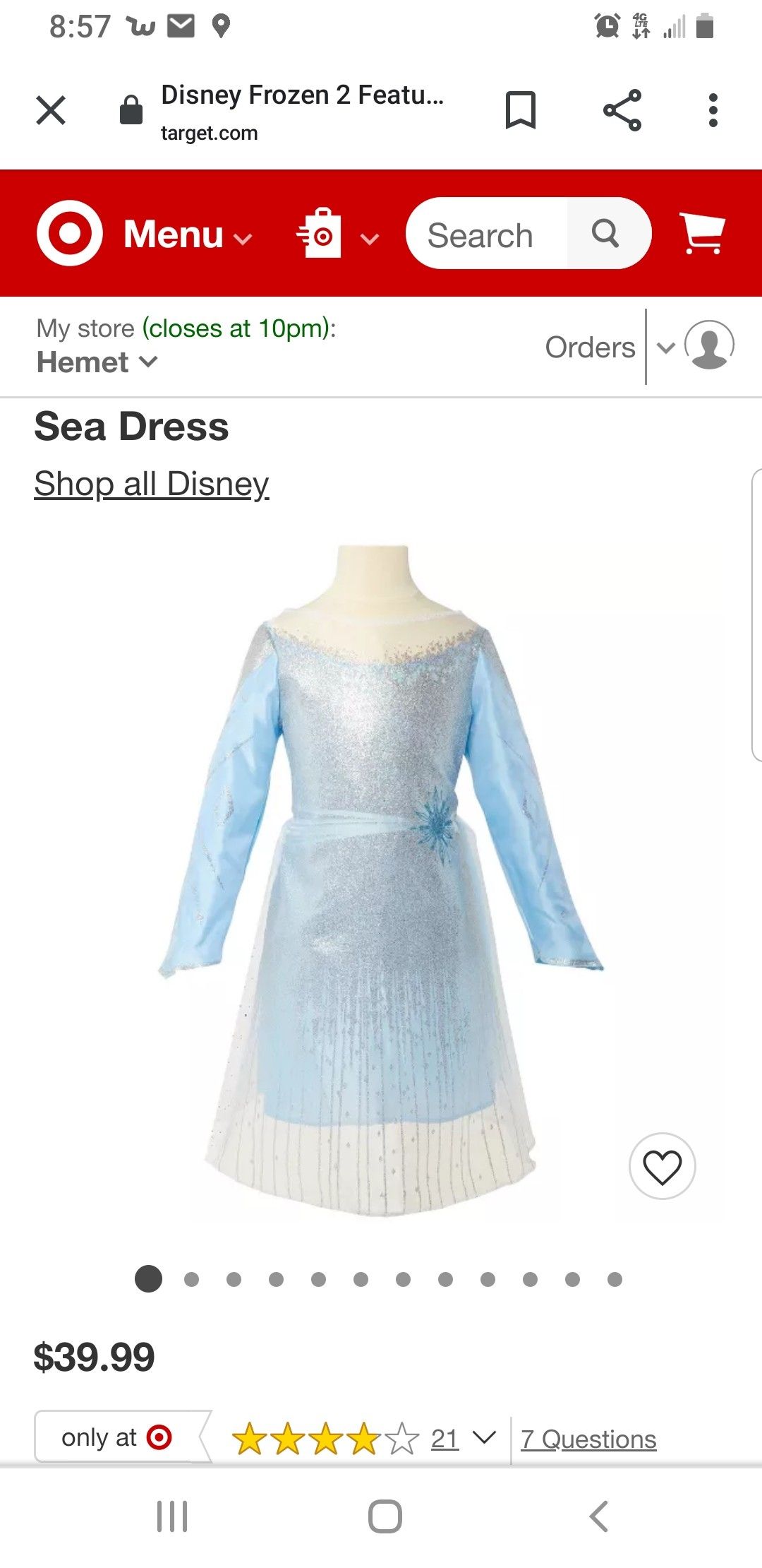 Elsa light up dress size 4-6