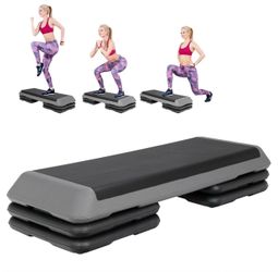 Yes4All Adjustable Workout Aerobic Exercise Step Platform Health Club Size with 4 Adjustable Risers Included and Extra Risers Options - Gray Black ba