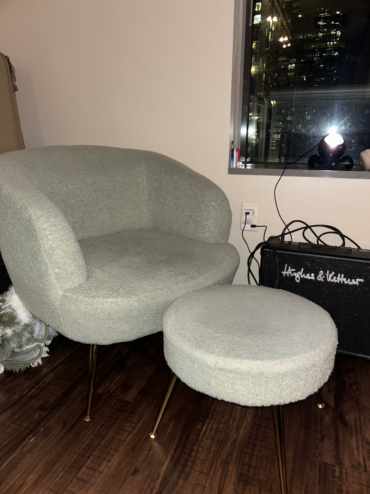 Mint Green Faux Sherpa Accent Chair with Ottoman