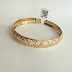 10K 3-Tone Gold Woven Bangle Bracelet