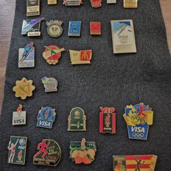 1998 Nagano Olympics badges pin and tickets, as well as 1996 Atlanta Olympics badges pin