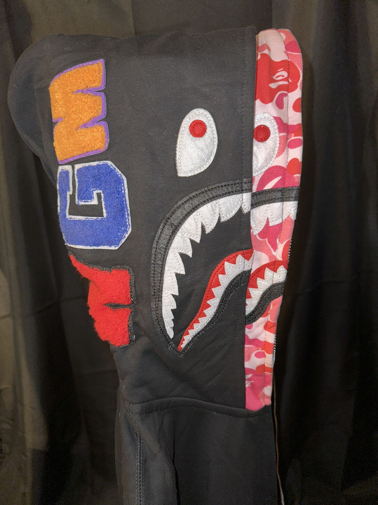 BAPE Double Hooded Black Pink Hoodie New w Bag & Tags *RARE*