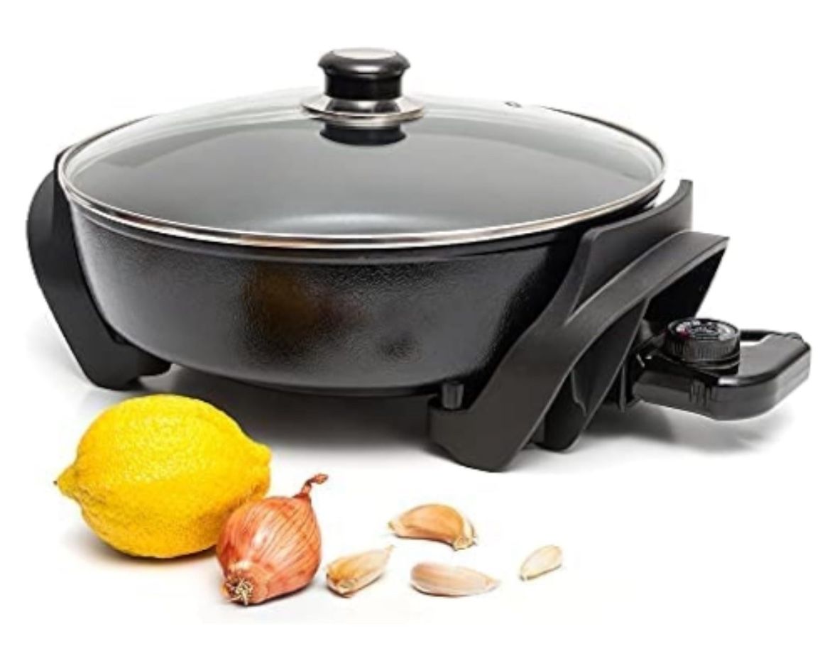 Round Nonstick Electric Skillet With Lid New