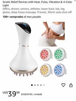 Sciatic Relief Devices with Heat, Pulse, Vibration & 4-Color Light Office, drivers, seniors, athletes, lower back, hip, leg, glutes, deep tissue massa