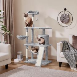 63.5"H 4-Level Plush Cat tree for Small/Medium Cats - Light Gray