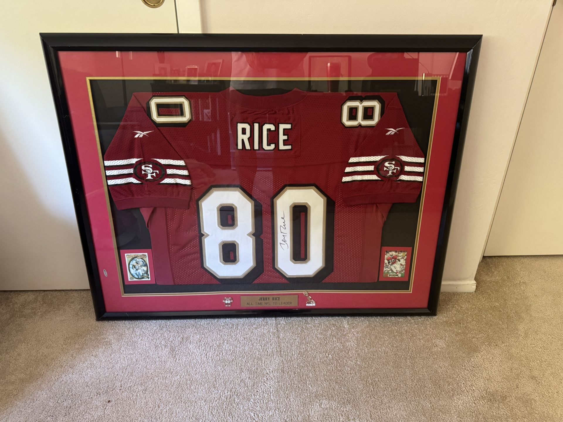 Jerry Rice autographed jersey and custom framed special edition SF Niners jersey with extras.